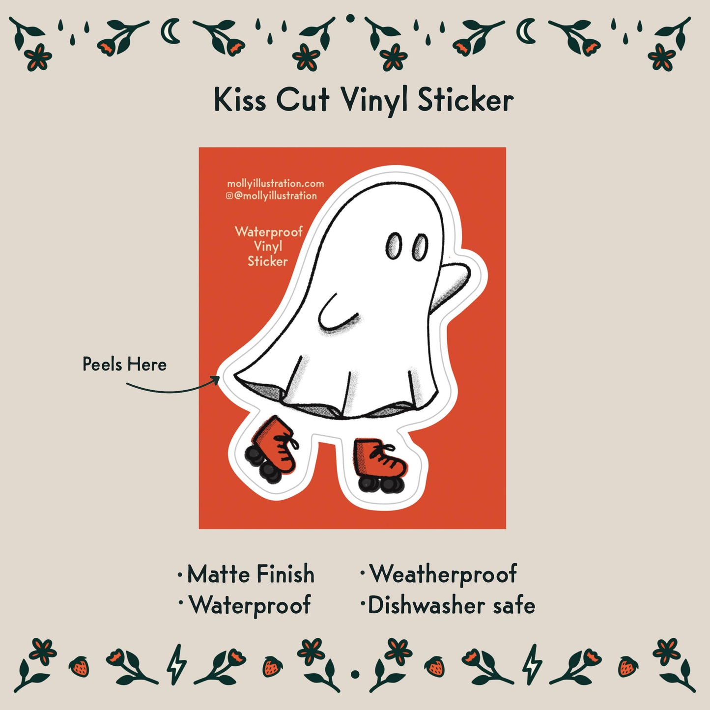 Rollerskating Ghost Waterproof Vinyl Sticker