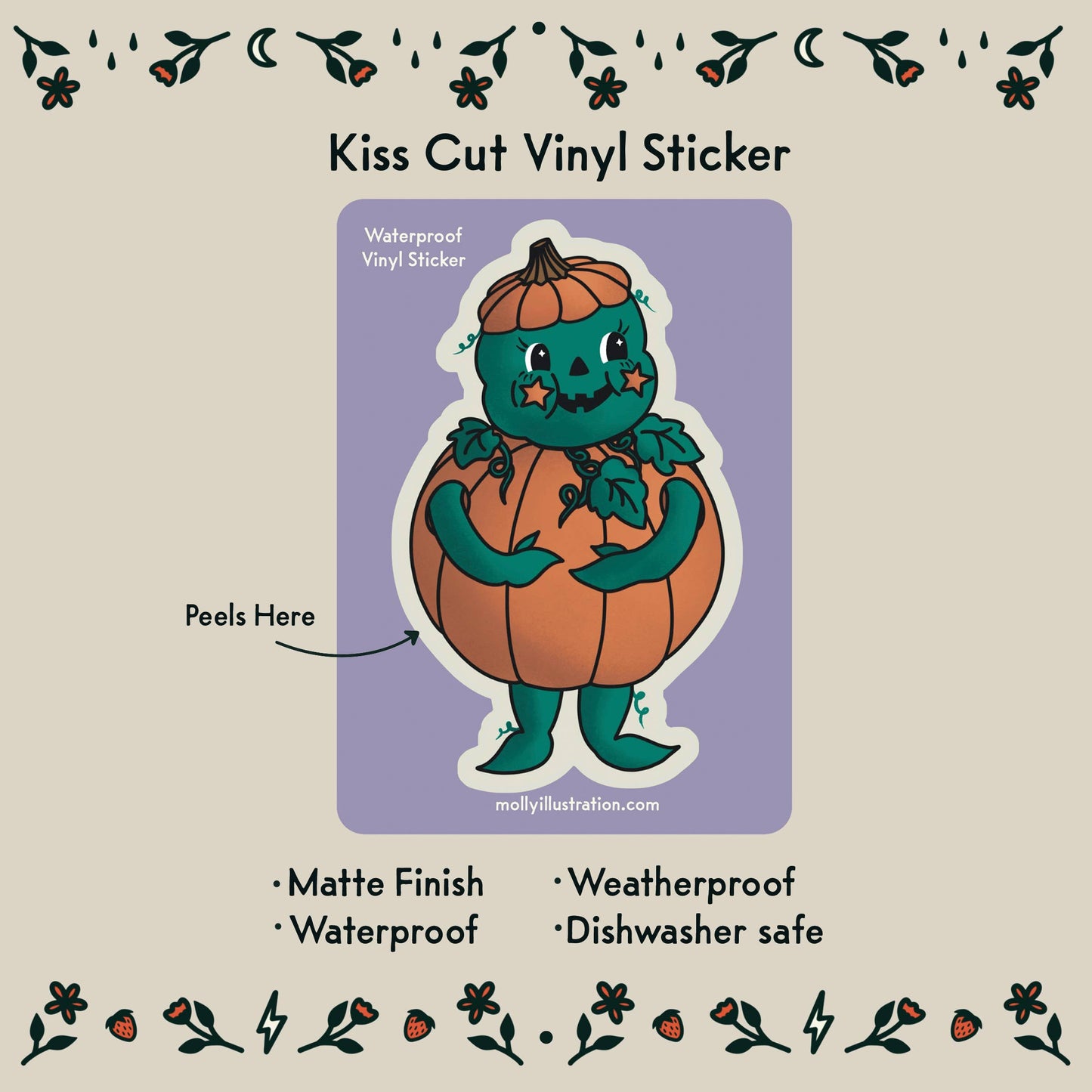 Pumpkin Guy Halloween Waterproof Vinyl Sticker