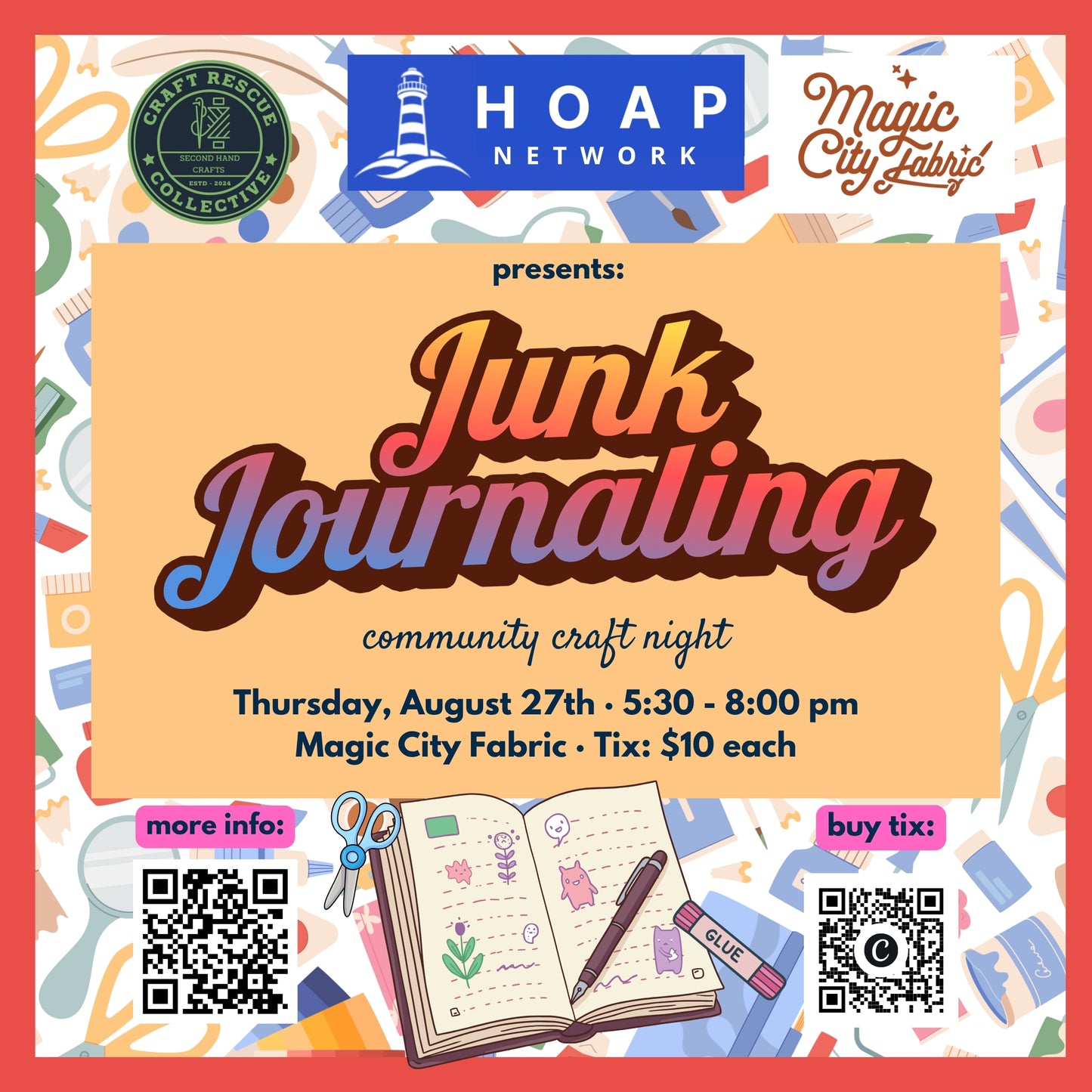 Craft Rescue Collective X HOAP Network Craft Night | August 27th, 5:30 pm