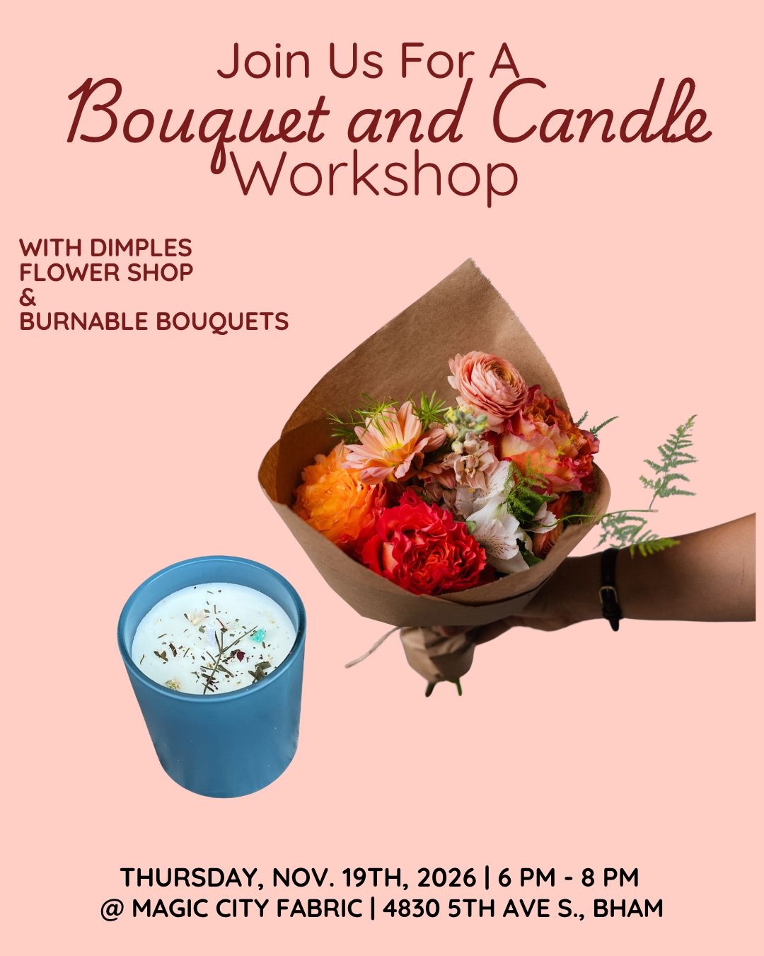 Bouquet and Candle Workshop | November 19, 6 - 8pm