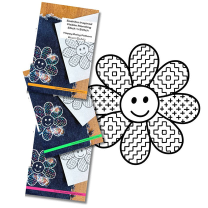 Sashiko Daisy- Visible Mending Stick and Stitch Pattern: Small