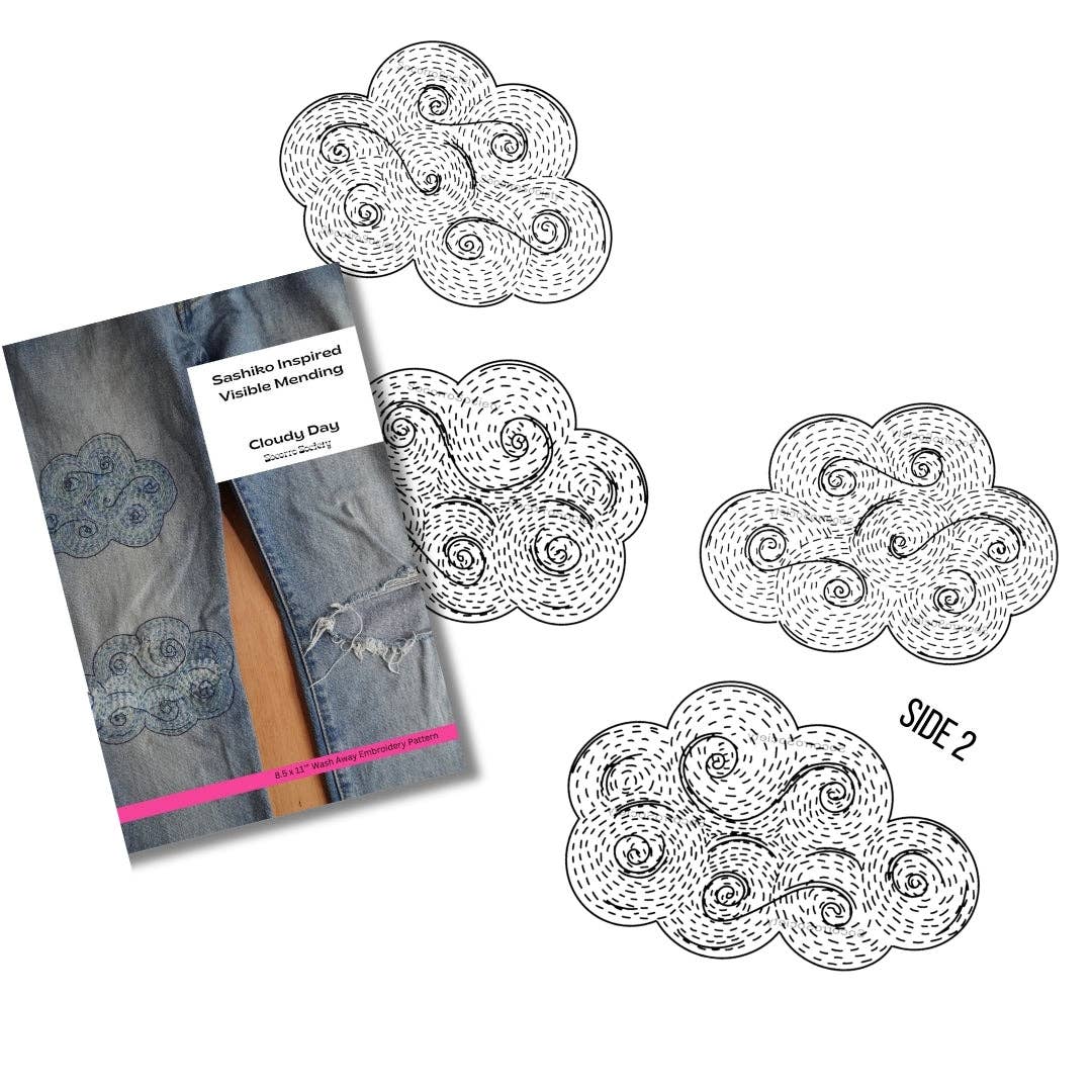 Cloudy Day- Visible Mending Stick and Stitch Embroidery Pattern: Medium