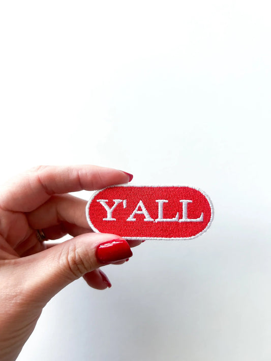 Red Y'all Embroidered Iron on Patch for Hats, Clothing & Bag