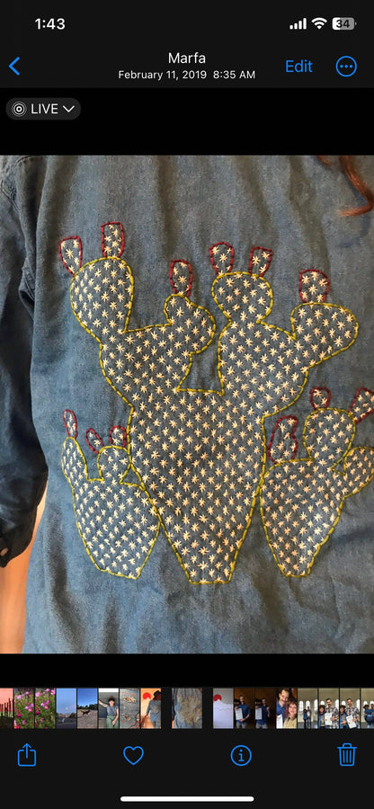 Sashiko Prickly Pear Mending Stick and Stitch Pattern: Small