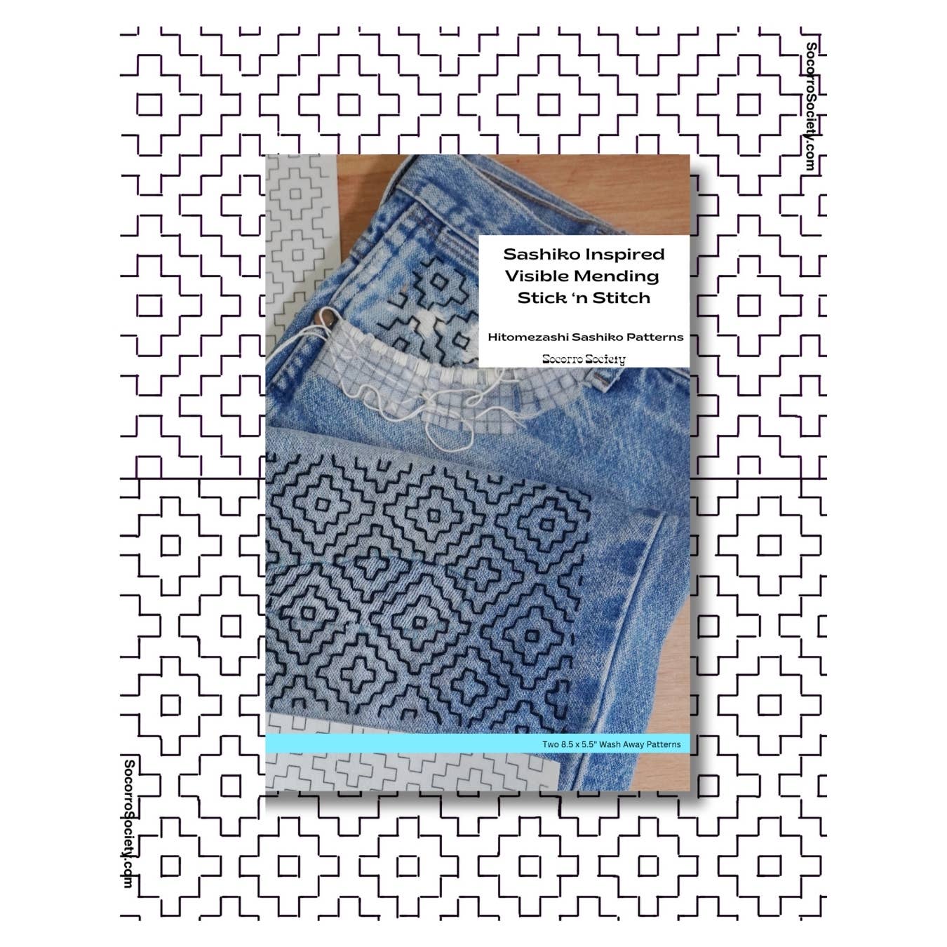 Sashiko Inspired Mending Stick 'n Stitch Patterns 1/2 Sheets