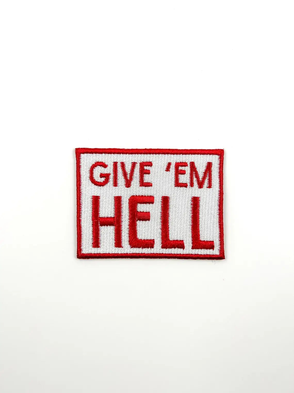 Give 'Em Hell Embroidered Iron-On Patch Cowboy Rodeo Red