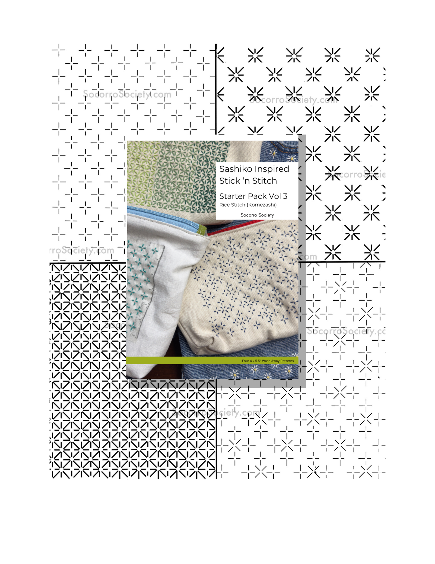 Sashiko Inspired Mending Stick and Stitch Patterns- Vol 3