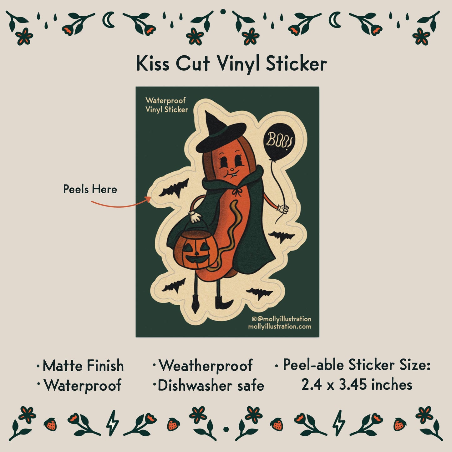 Feelin Halloweenie  Hot Dog waterproof vinyl sticker