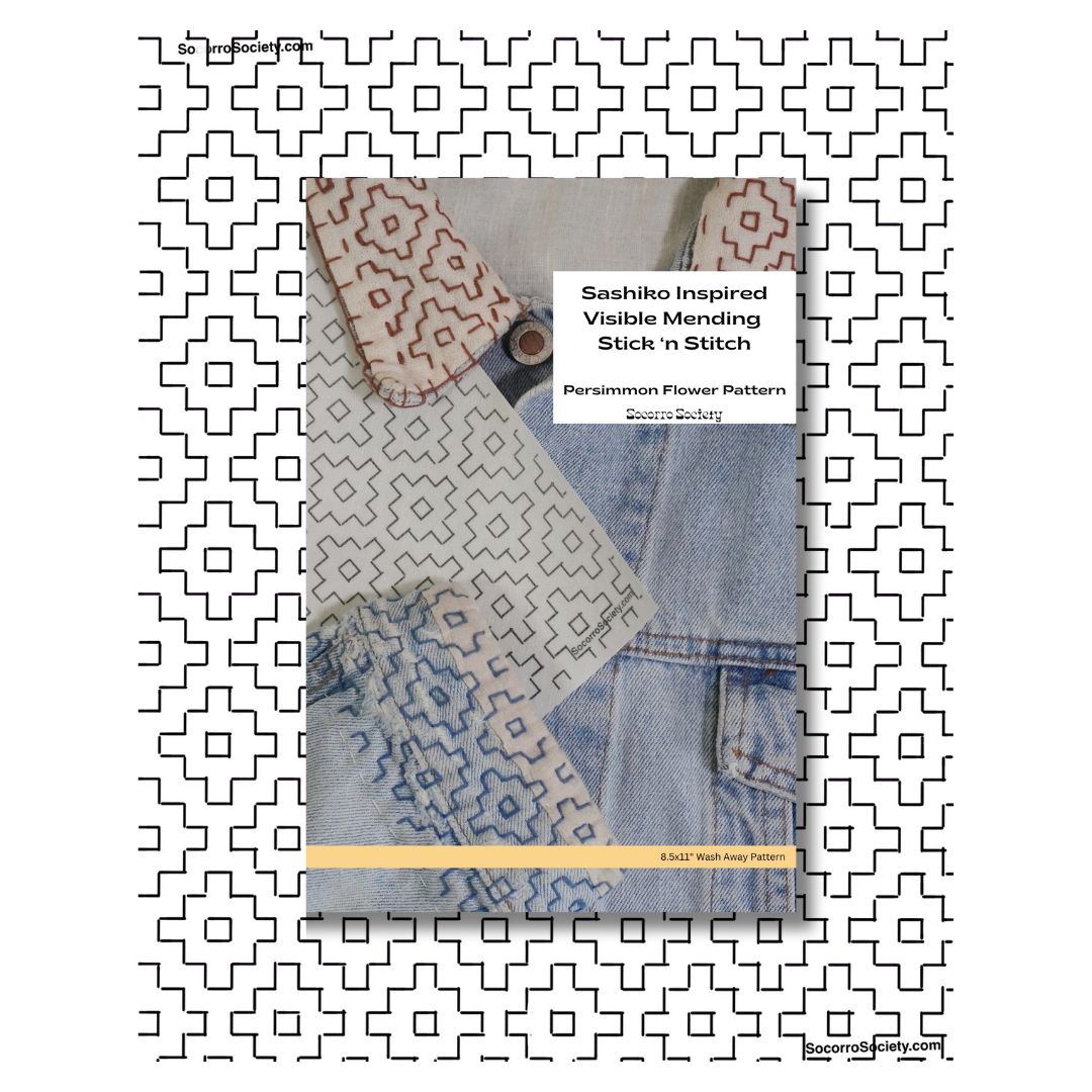 Sashiko Inspired Mending Stick 'n Stitch Persimmon Flower