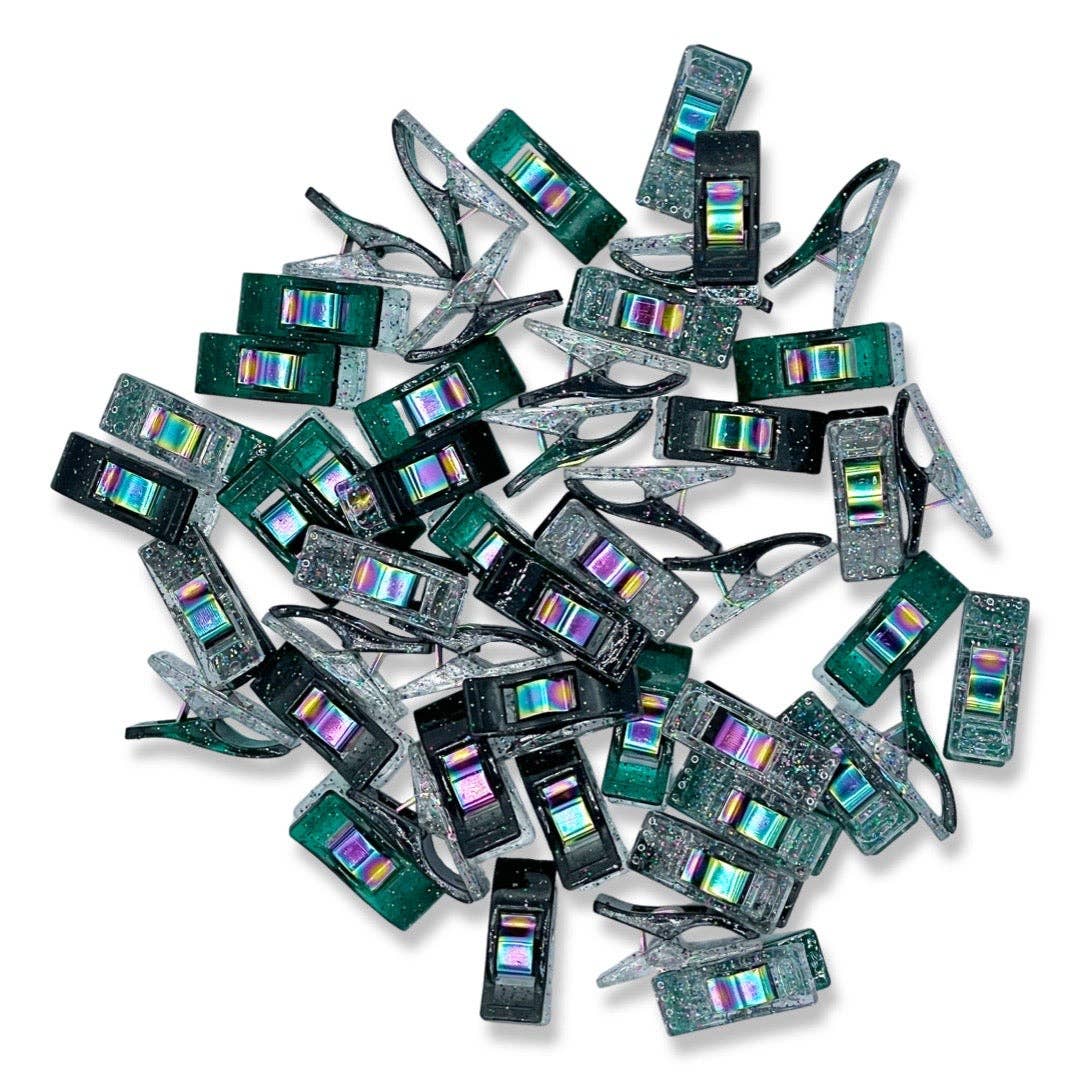 Emerald & Black Mixed Glitter Clips | Pack of 50