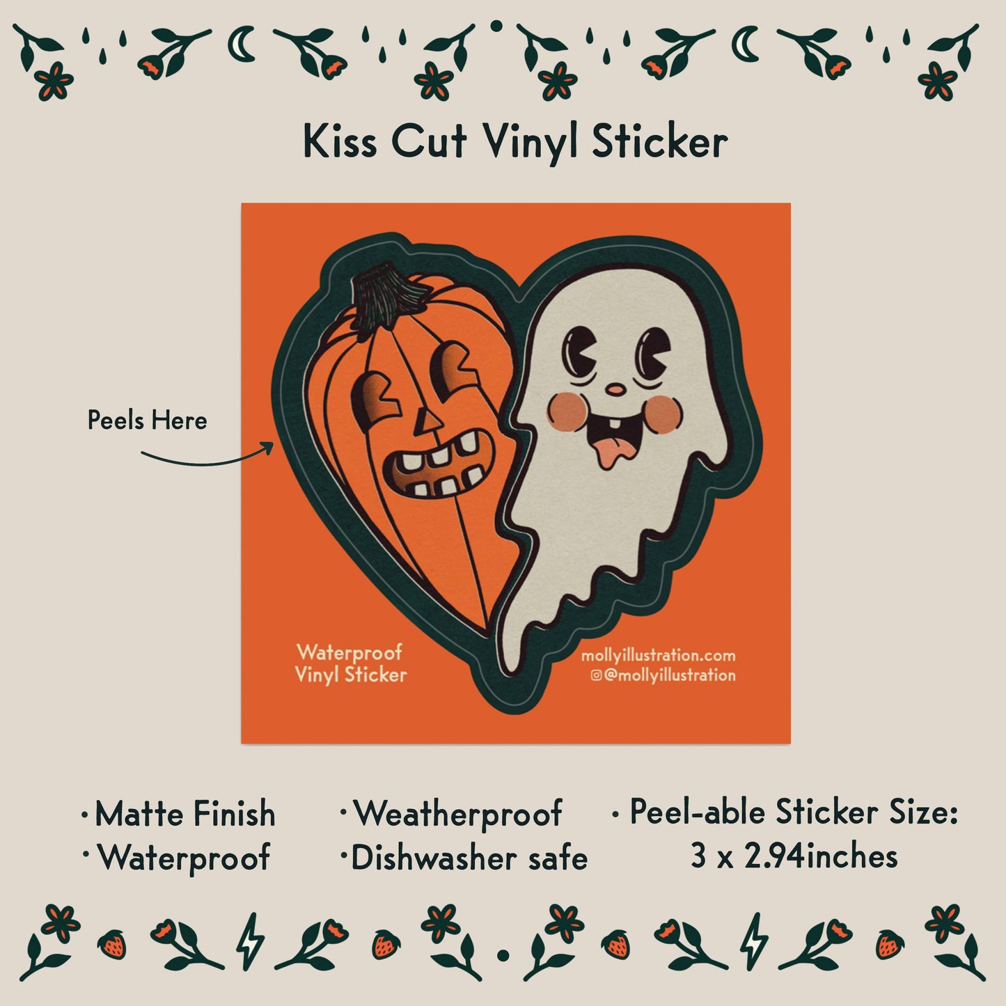 Spooky Pals Ghost and Pumpkin Waterproof Vinyl Sticker