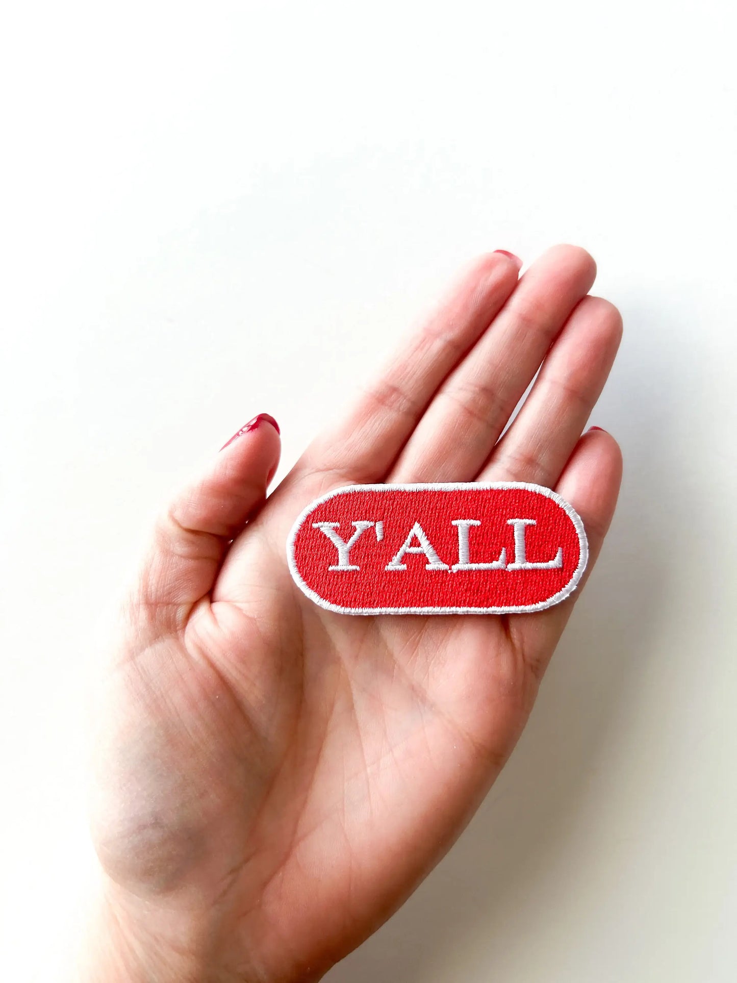 Red Y'all Embroidered Iron on Patch for Hats, Clothing & Bag
