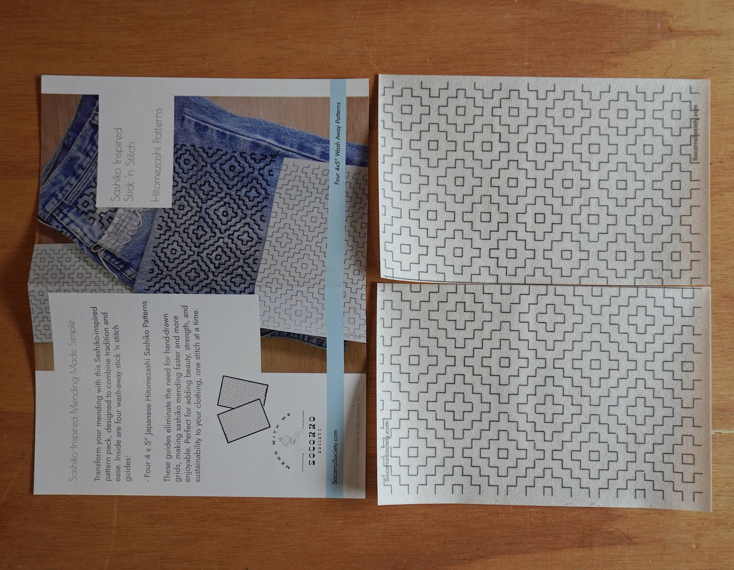 Sashiko Inspired Mending Stick 'n Stitch Patterns 1/2 Sheets