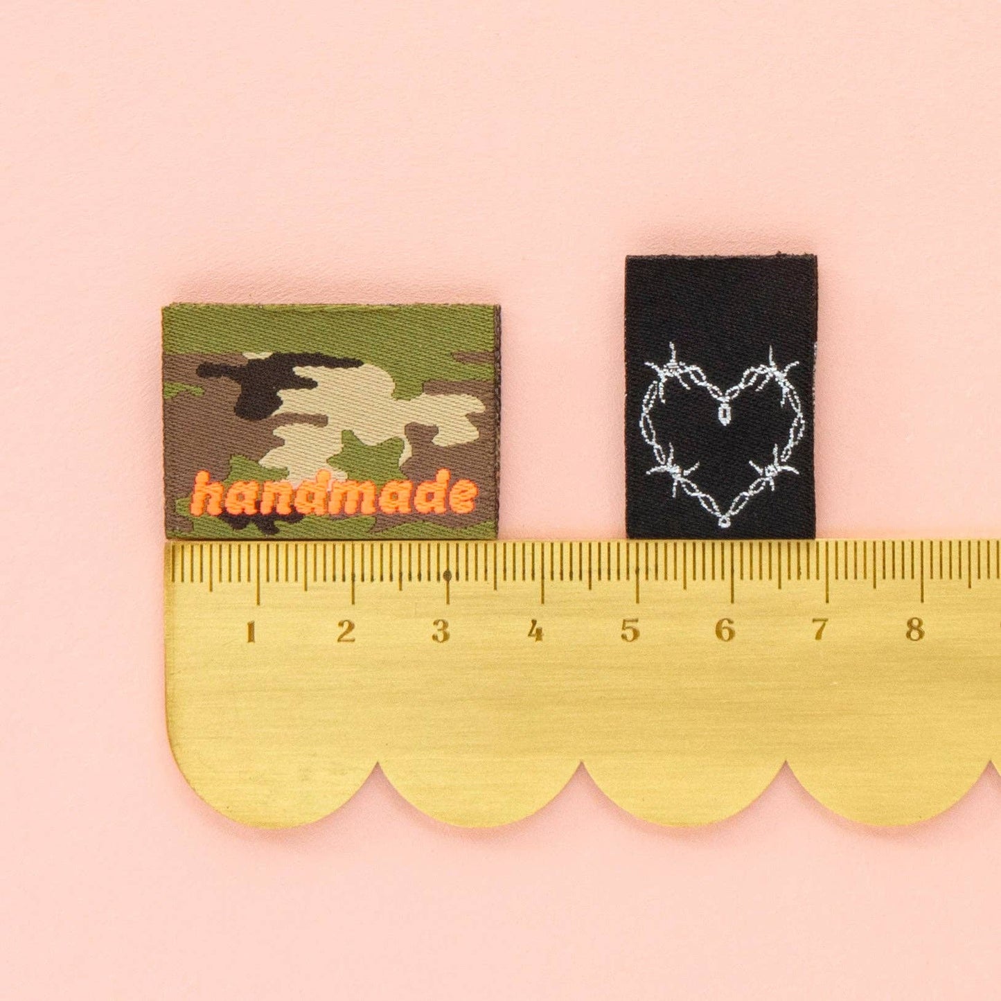 Camo and Barbed Wire Heart Multipack Woven Sewing Labels