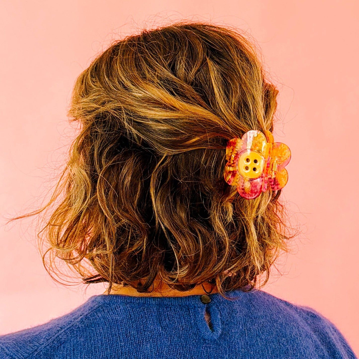 Daisy Button Pink and Yellow Large Hair Claw Clip