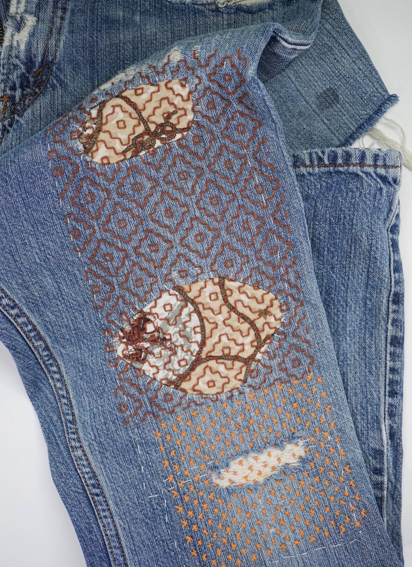 Sashiko Inspired Mending Stick 'n Stitch Persimmon Flower