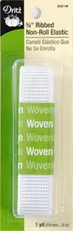 White Ribbed Non-Roll Elastic 3/4in x 1yd