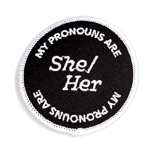 She Her Pronouns Embroidered Iron-On Patch