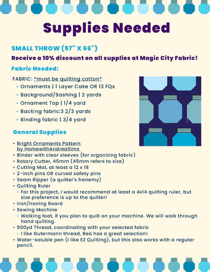 Bright Ornaments Quilt, Beginner - (Starts Oct 21st @ 6pm, 7 weeks)