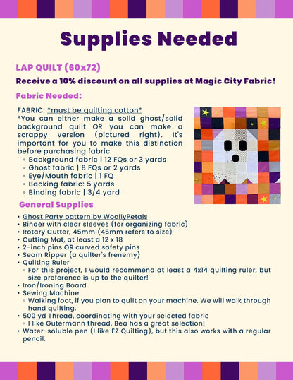 Ghost Party Quilt, Beginner - (Starts Sept 2nd @ 6pm, 7 weeks)