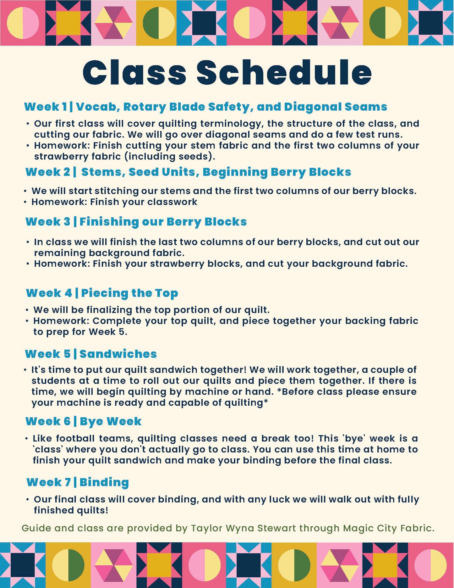 Berry Season Quilt, Beginner - (Starts July 15th @ 6pm, 7 weeks)
