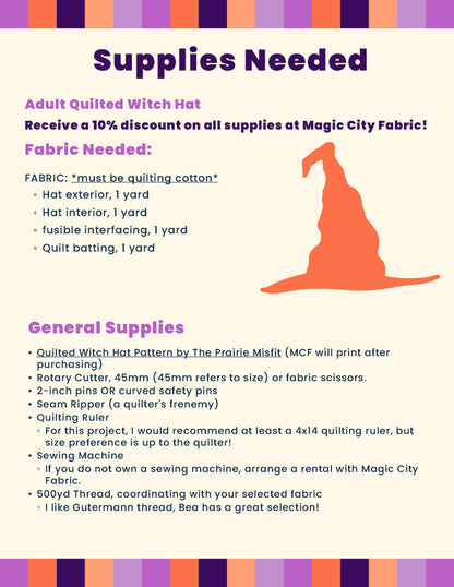 Quilted Witch Hat | Saturday, Sept 26th @ 8 am -  1 pm