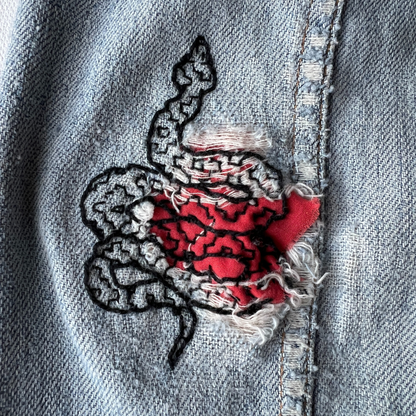 Sashiko Snake - Visible Mending Stick and Stitch Pattern : Small