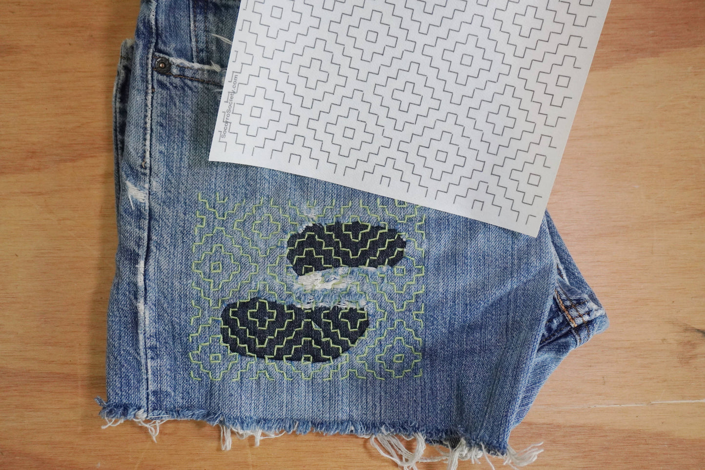 Sashiko Inspired Mending Stick 'n Stitch Patterns 1/2 Sheets