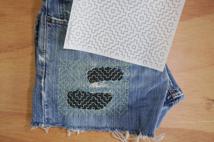 Sashiko Inspired Mending Stick 'n Stitch Patterns 1/2 Sheets