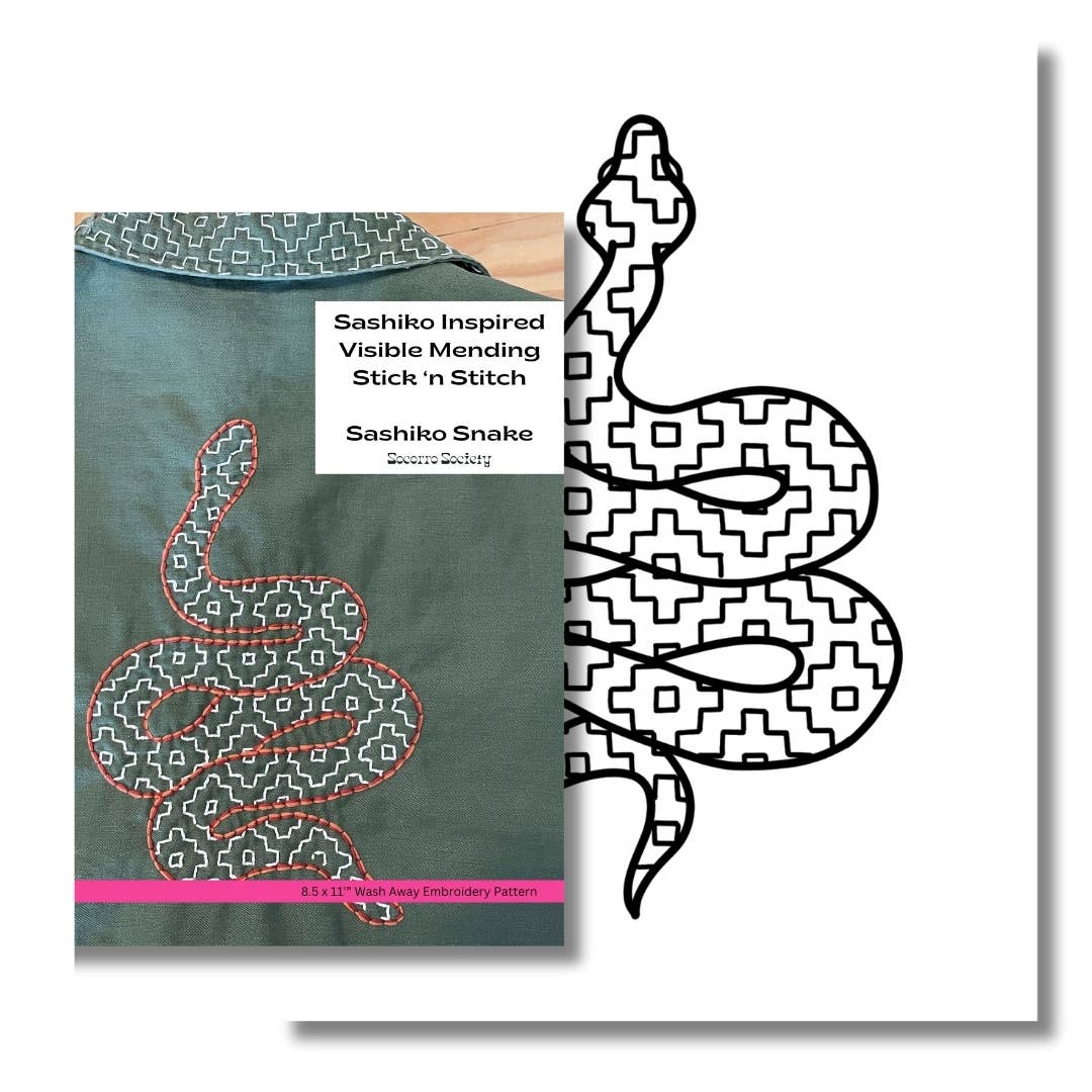 Sashiko Snake - Visible Mending Stick and Stitch Pattern : Small