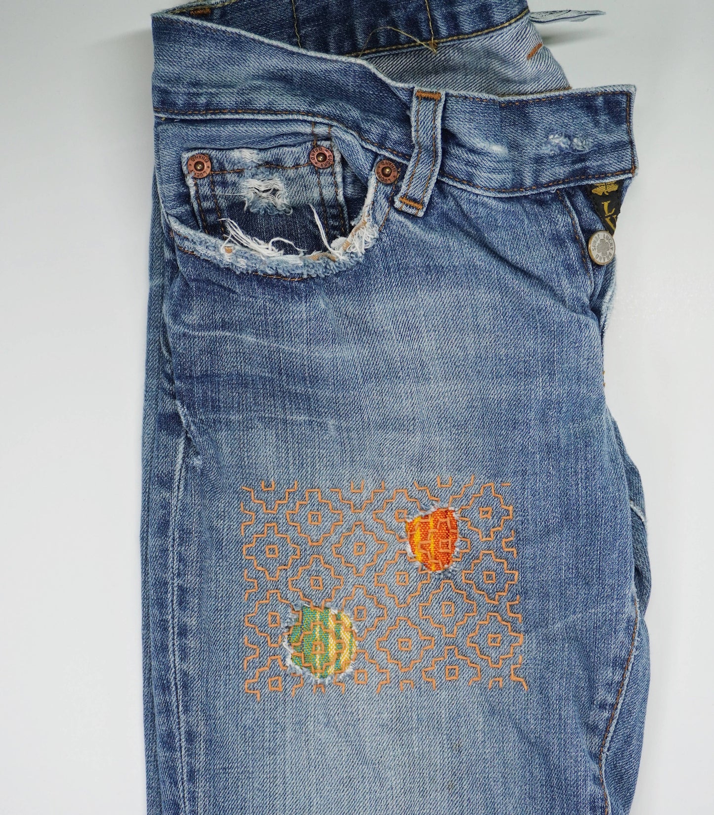 Sashiko Inspired Mending Stick 'n Stitch Persimmon Flower