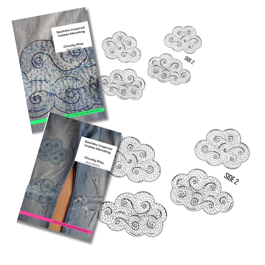 Cloudy Day- Visible Mending Stick and Stitch Embroidery Pattern: Medium